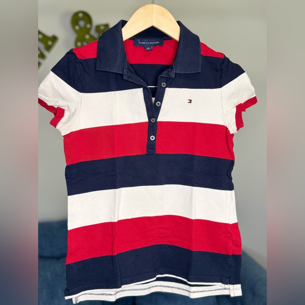 Tommy Hilfiger Kids Striped Polo Shirt - Red, White, and Blue